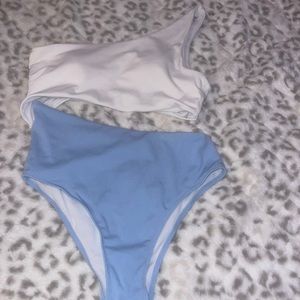 white and blue one piece  swimsuit